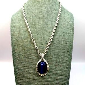 Kenneth Cole Silver-Tone and Blue Pendant Necklace